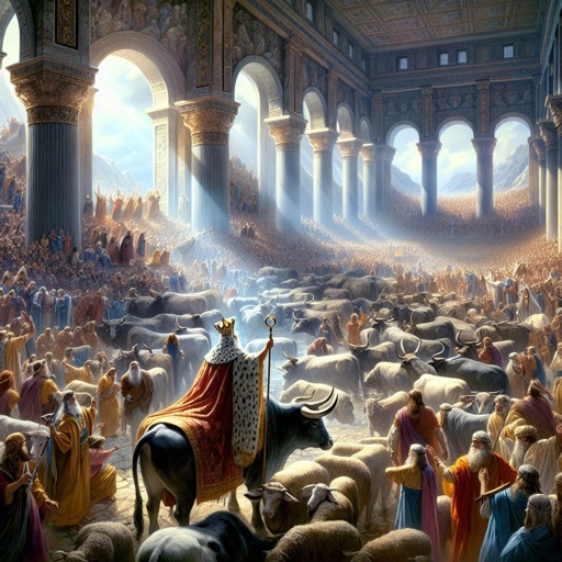 2 Chronicles 7:5 - "And king Solomon offered a sacrifice of twenty and two thousand oxen, and an hundred and twenty thousand sheep: so the king and all the people dedicated the house of God."